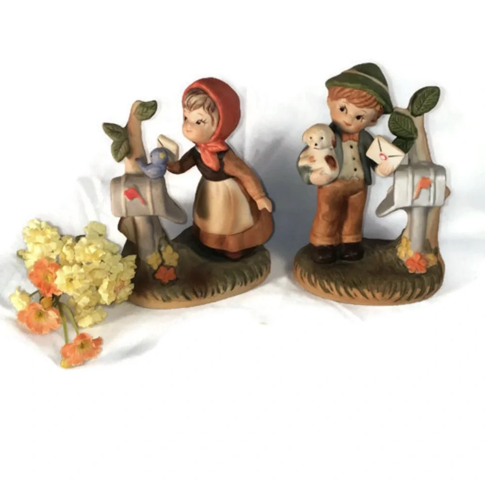 Whimsical Boy and Girl Figurine Set with Mailbox